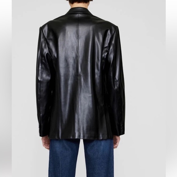 ANINE BING Black Classic Faux-Leather Blazer like new - Picture 3 of 6